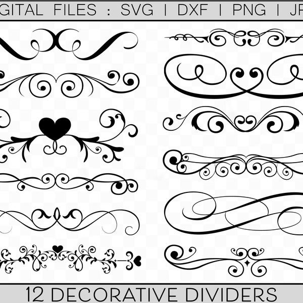 Victorian Ornamental Borders, Dividers svg, Logo Branding Clipart, Borders png, dxf files, svg Vector Files, Digital Scroll