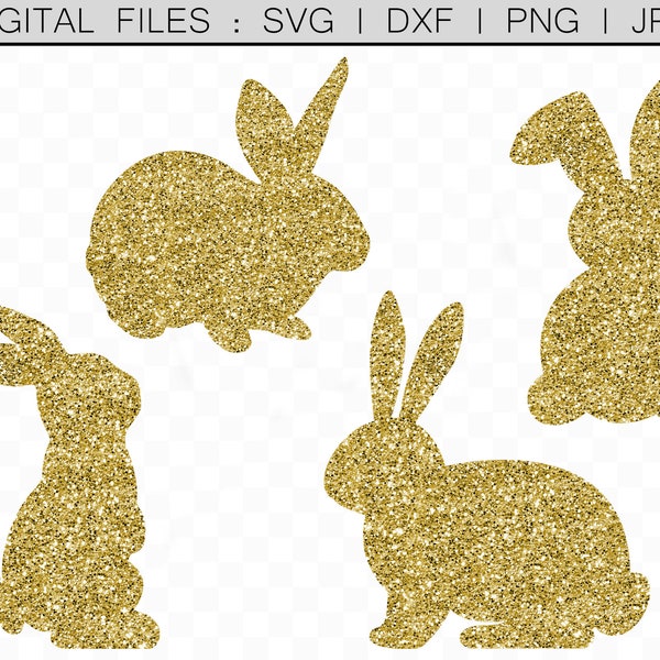 Gold Glitter Bunny svg, Easter Bunnies, SVG Cut Files, Bunny Clipart, Gold Silhouette, Cricut Cameo, Commercial Use, Printable Rabbits PNG