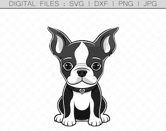 Niedliche Boston Terrier Hund Clipart, Silhouette SVG für Cricut, Papercut Vorlage, Vinyl Aufkleber Design, Hund Zeichen, Aufkleber Design, Terrier svg