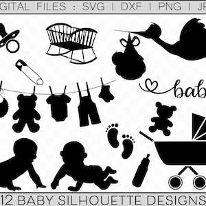 Baby Clipart Bundle, Baby Silhouette SVG, Neugeborene sVG Set, Baby Cut Dateien, Baby Shower Clipart PNG, Baby Füße, Storch Baby, kommerzielle Nutzung