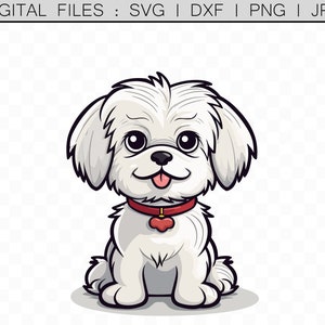 Cute White Maltese SVG Cartoon Clipart, PNG maltese, Illustrazione vettoriale amante dei cani, Progetti Cricut, File di taglio, Uso commerciale stampa maltese