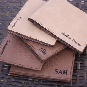 Monedero grabado, billetera monograma, billetera personalizada, cartera de cuero grabado, marrón, billetera personalizada, regalo de hombre, regalo de marido, novio