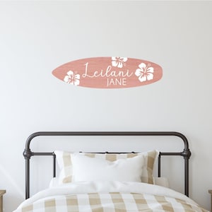 Personalized Floral Surfboard Name Sign: Hawaiian Girls Room Decor