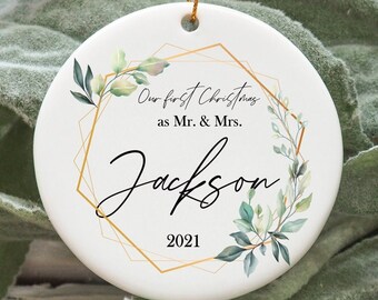 Our first christmas as mr and mrs , bridal shower gift, wedding gift, first christmas ornament, newlywed christmas ornament floral ornament