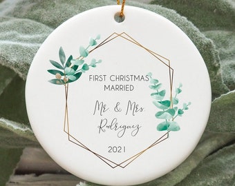 Our first christmas as mr and mrs , bridal shower gift, wedding gift, first christmas ornament, newlywed christmas ornament floral ornament