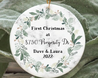 New homeowners ornament, custom ornament for homeowner, marble greenery personalized ornament, christmas ornament, housewarming gift ideas