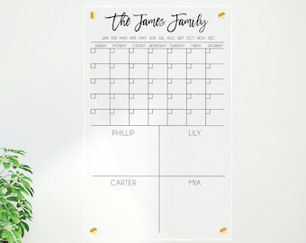 Custom Acrylic Calendar, Family Calendar, Dry Erase Board, Pretty Wall Calendar, Mounted Acrylic Calendar with standoffs, office gift #102