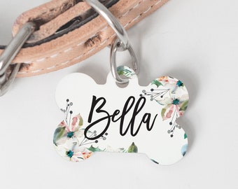 Pet id tag, custom dog tag, double sided dog tag, dog id tag, floral dog tag, floral dog name tag, pretty dog name tag, girl dog id tag