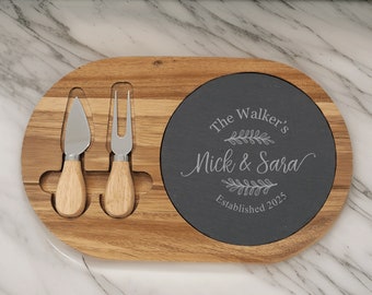 Engraved slate cheese board, custom engraved cheese board, personalized cheese board with tools, wedding gift, housewarming gift