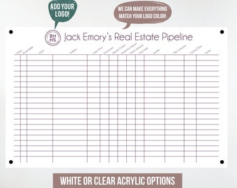 Custom Real Estate Pipeline Board: White Acrylic Realtor Organizer