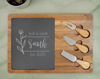 Engraved slate cheese board, custom engraved cheese board, personalized cheese board with tools, wedding gift, housewarming gift