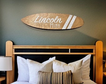 Personalized Wooden Surfboard Name Sign: Kids Room Decor
