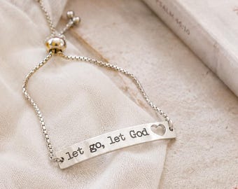 Personalized Christian Bracelet: Engraved Stainless Steel let go, let God bracelet