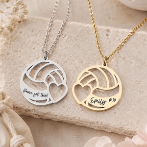 Engraved Volleyball Necklace: Personalized Stainless Steel Jewelry