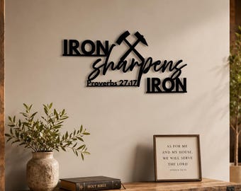 Iron Sharpens Iron Wood Sign, Proverbs 27:17 Christian Wall Art
