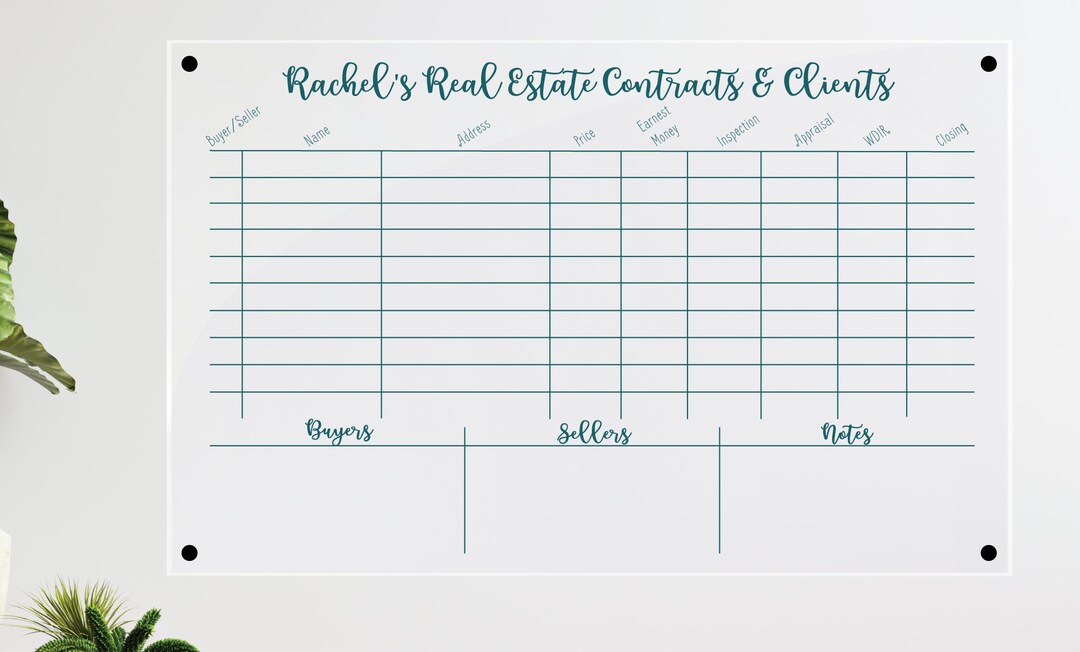 Real Estate Pipeline Sign, Clear Acrylic Custom Real Estate Dry Erase