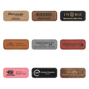Engraved Leatherette Name Badge: Custom Business Logo