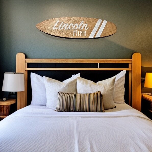 Plaque nominative personnalisée en bois pour planche de surf : décoration de chambre d'enfant