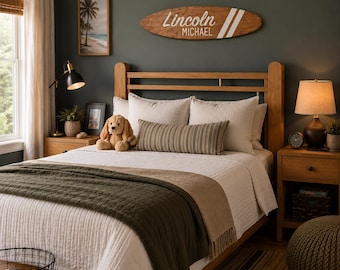 Personalized Wooden Surfboard Name Sign: Kids Room Decor
