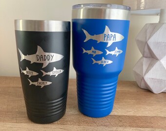 Daddy shark with baby sharks tumbler, dad cup, Father's Day cup, new dad cup, dad tumbler, several color options, dad gift idea