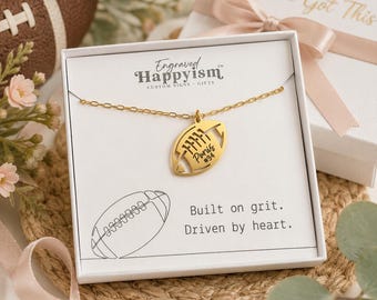 Engraved football necklace, football player necklace, football mom necklace, football player gift, personalized name necklace, football gift