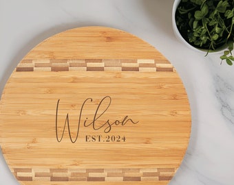 Custom engraved round cutting board, bamboo cutting board, personalized cutting board, circle cutting board, wedding gift, housewarming gift