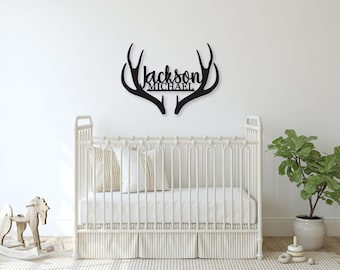 Antlers Wooden Name Sign: Nursery Decor, Baby Boy Name Cutout