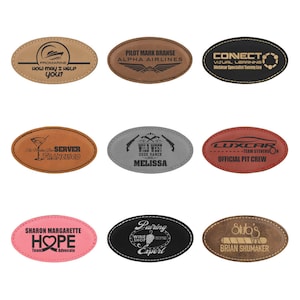 Engraved Leatherette Name Badge: Custom Business Logo Badge