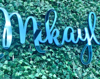 Custom mirror ACRYLIC Name sign, Light blue Acrylic nursery sign, gold mirror sign nursery sign, Mirrored acrylic sign, Acrylic Party sign