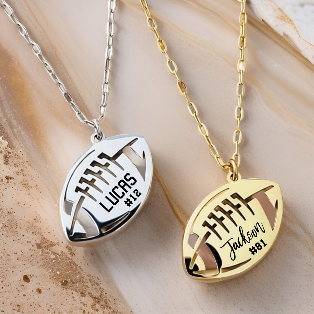 Etched Chain Necklace with Enamel Football - Maroon main image 1