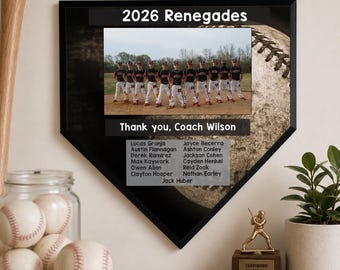 Personalized Baseball Coach Plaque, Team Photo Gift, Home Plate Decor