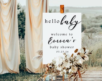 Modern baby shower, Hello baby welcome sign, baby shower welcome sign, baby shower sign, welcome baby girl sign, pretty welcome sign