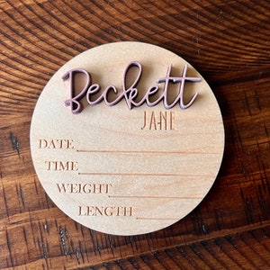 3D Baby Name Sign: Birch Wood Newborn Announcement Plaque