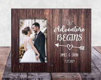 Our adventure begins picture frame, bride and groom picture frame, wedding frame, wedding picture frame, bridal shower gift, happyism