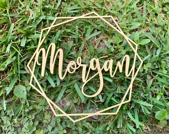 Geometric last name wedding sign, geometric wedding cutout, geometric wood name sign, modern name cutout, wooden cutout wreath name wedding