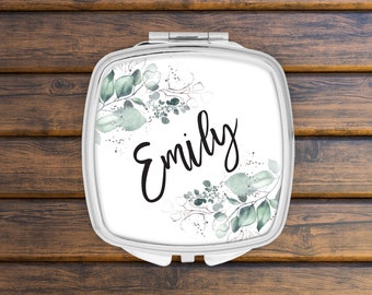 Personalized compact mirror, name compact mirror, pretty floral compact mirror, bridesmaid gift, girl gift, purse mirror, personalised