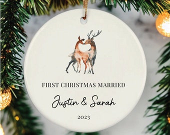 Our first christmas as mr and mrs , bridal shower gift, wedding gift, first christmas ornament, newlywed christmas ornament deer