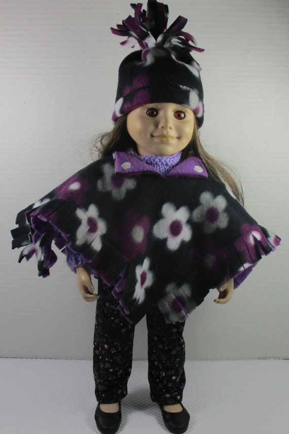 Maplelea and Journey Girl Doll 18 Doll Clothes and Accessories for American Girl Cozy Purple Plaid Fleece Poncho and Hat Set,