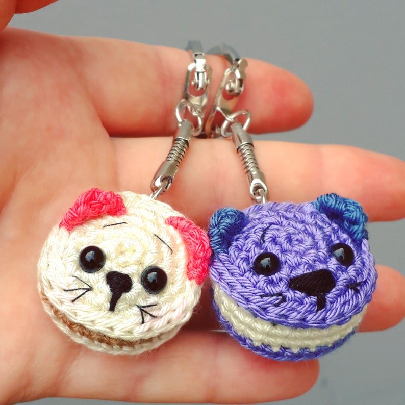 Crochet keychain knitted keychain cat keychain cake keychain Etsy