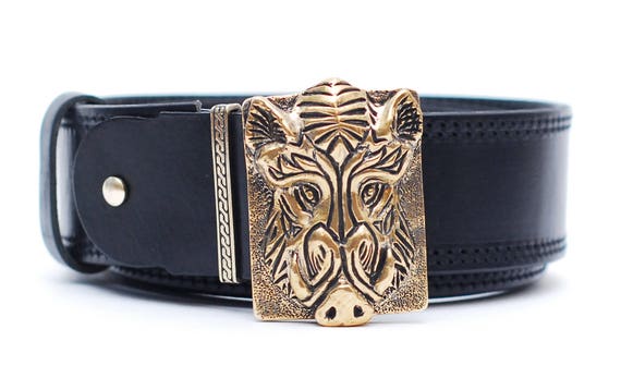 Belt Buckle Wild Boar Leather belt with casting brass buckle | Etsy
