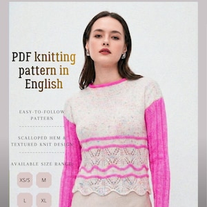 Faye Sweater PDF Knitting Pattern – Lace Pullover with Contrast Sleeves, Detailed row-by-row pattern, Feminine Sweater, Mid‑Season Pullover