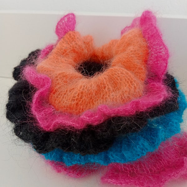 Knitted silk mohair scrunchie, Soft Knit Hair Elastic Band, Hair Accessories