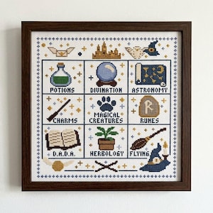 Harry Potter Cross Stitch Pattern, Wizard School Sampler, Potions, Spells & Magic Cross Stitch, Hogwarts Cross Stitch