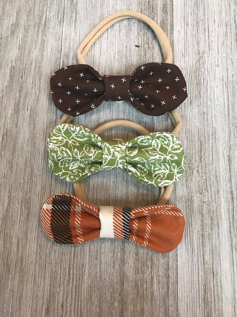 Headbands or Hair Clips in Brown and Orange Plaid Green Newborn Baby Bows