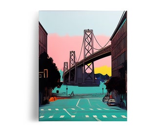 San Francisco Bay Bridge Harrison Street Poster -- Giclée Archival Fine Art Print, 11x14 16x20 Unframed