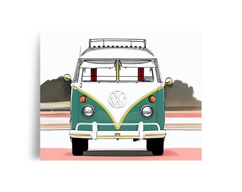 Pastel Volkswagen Bus VW Van Poster -- Giclée Archival Fine Art Print, 11x14 16x20 Unframed -- For VW Bus Enthusiasts