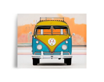 Pastel Volkswagen Bus VW Van Poster -- Giclée Archival Fine Art Print, 11x14 16x20 Unframed -- For VW Bus Enthusiasts