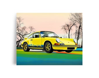 Yellow 1973 Porsche 911 Carrerars 27 Poster -- Giclée Archival Fine Art Print, 11x14 16x20 Unframed -- For Porsche Enthusiasts
