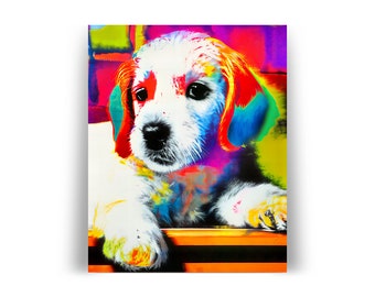 White Puppy Rainbow Poster -- Giclée Archival Fine Art Print, 11x14 16x20 Unframed