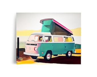 Pastel Volkswagen Bus VW Van Poster -- Giclée Archival Fine Art Print, 11x14 16x20 Unframed -- For VW Bus Enthusiasts